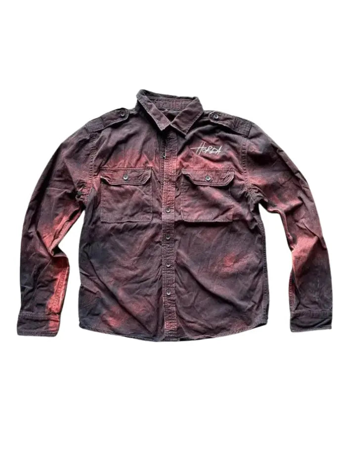 Camicia Militare Lavaggio a corrosione Nera Horda Brand Streetwear