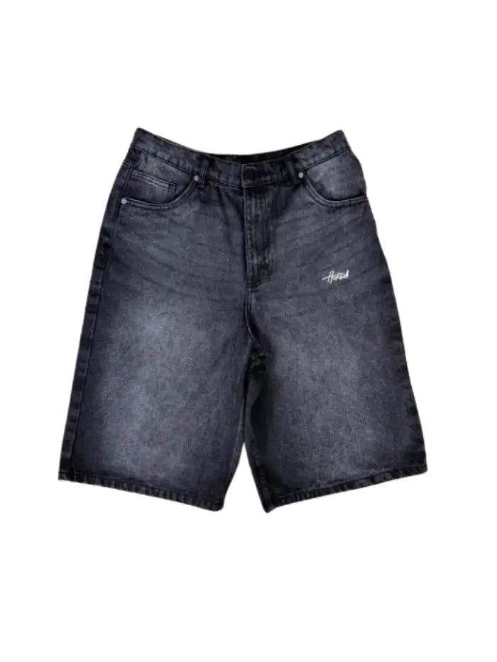 Shorts Denim Baggy Over Black Washed Horda Brand Streetwear