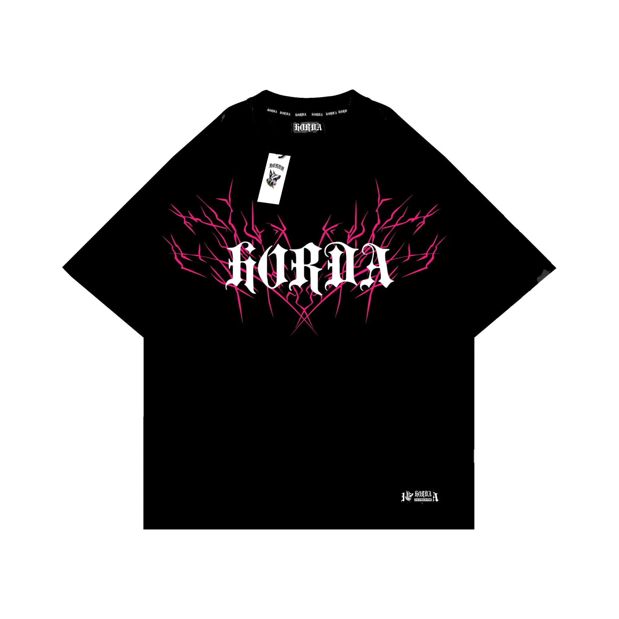 T-shirt Nera 100% cotone Boxy Fit Lightning clothing Horda Brand Streetwear