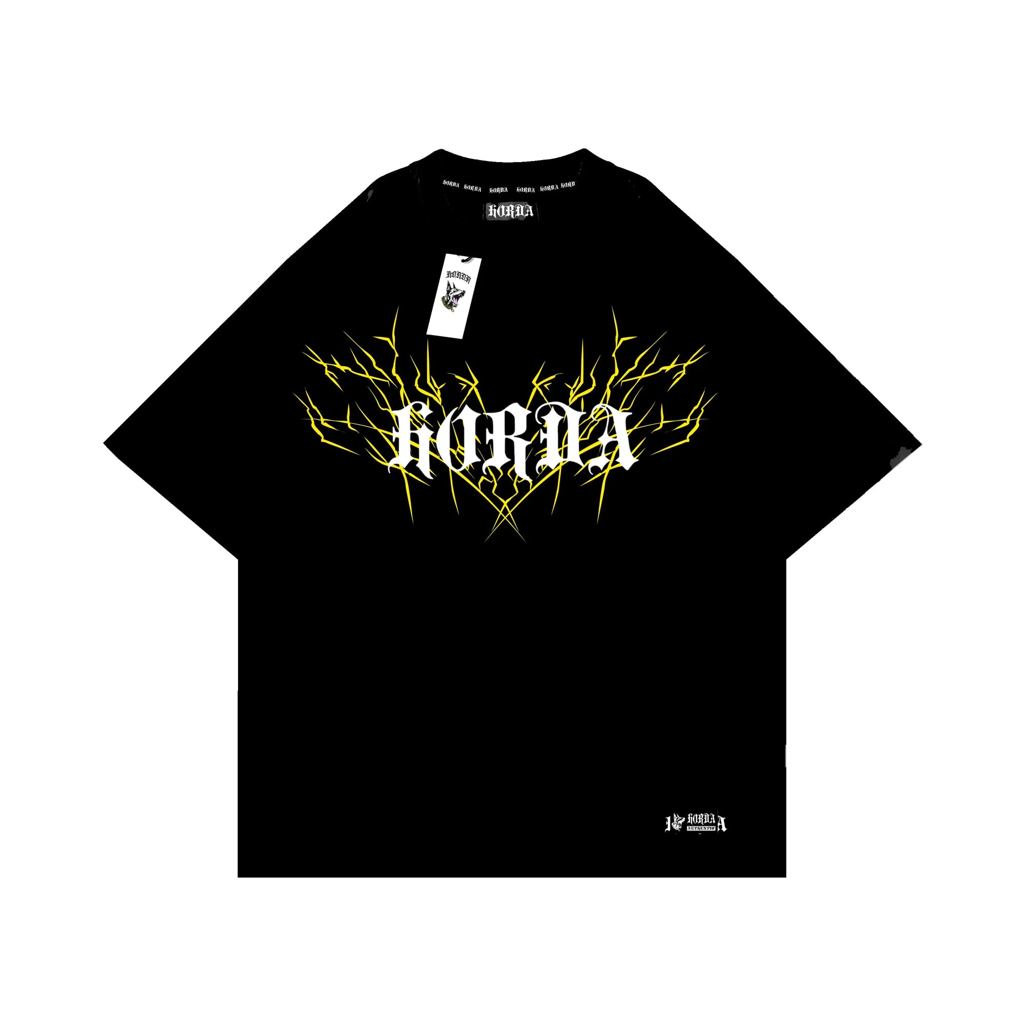 T-shirt Nera 100% cotone Boxy Fit Lightning clothing Horda Brand Streetwear