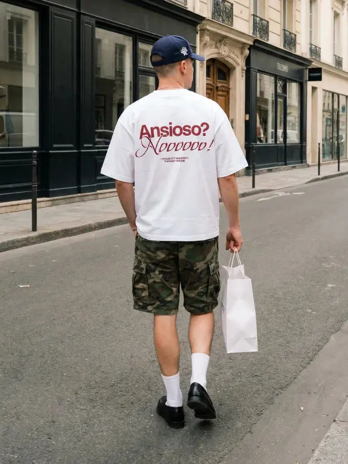 ANXIETY - T-Shirt Bianca Boxy Fit 100% Cotone Made in Italy Horda Brand