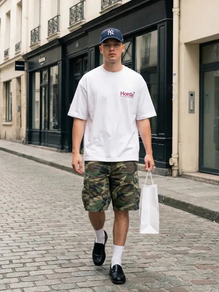 ANXIETY - T-Shirt Bianca Boxy Fit 100% Cotone Made in Italy Horda Brand