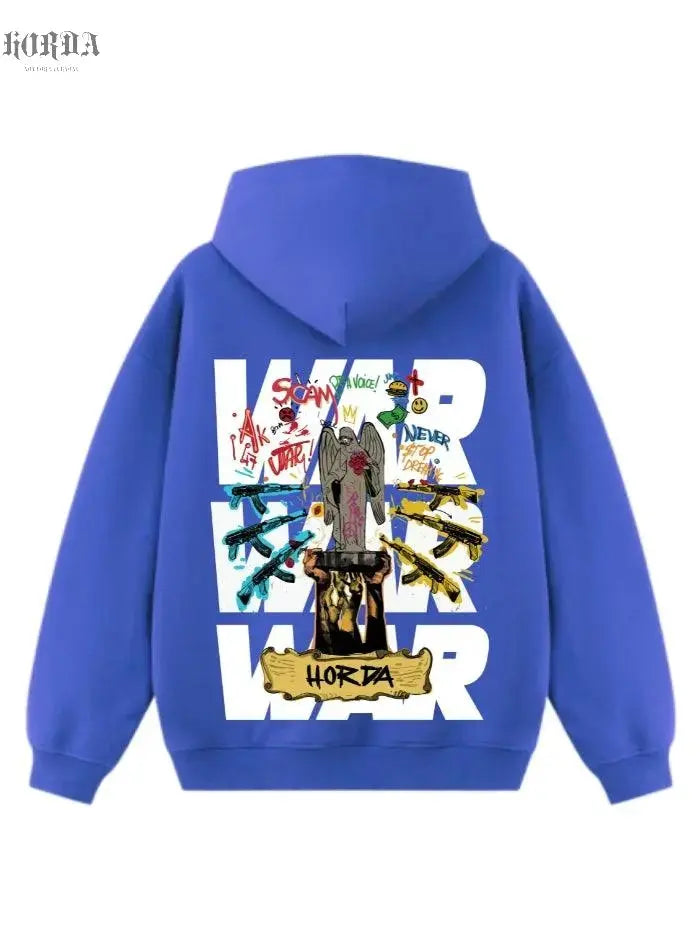 Felpa con cappuccio 100% Cotone Blu war 460 grammi - Horda Brand Streetwear