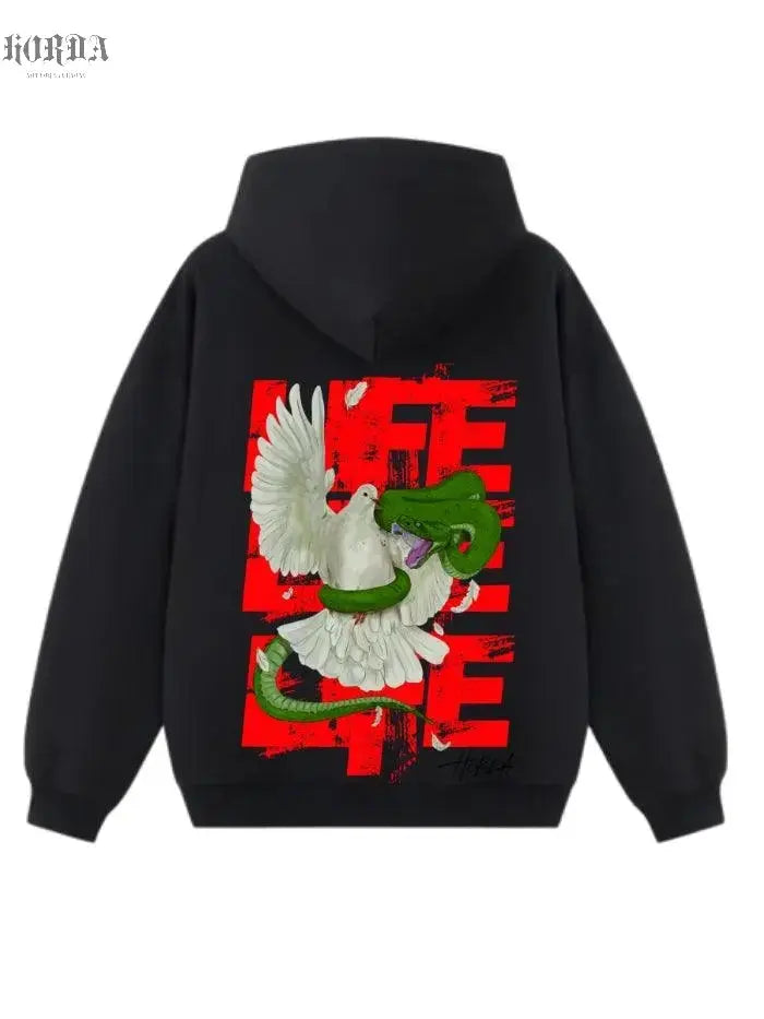 Felpa cappuccio nera 100% cotone life Oversize fit 460 grammi - Horda Brand Streetwear