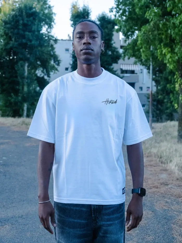 Basic white t shirt signature 100% cotone bianco Horda Brand Streetwear