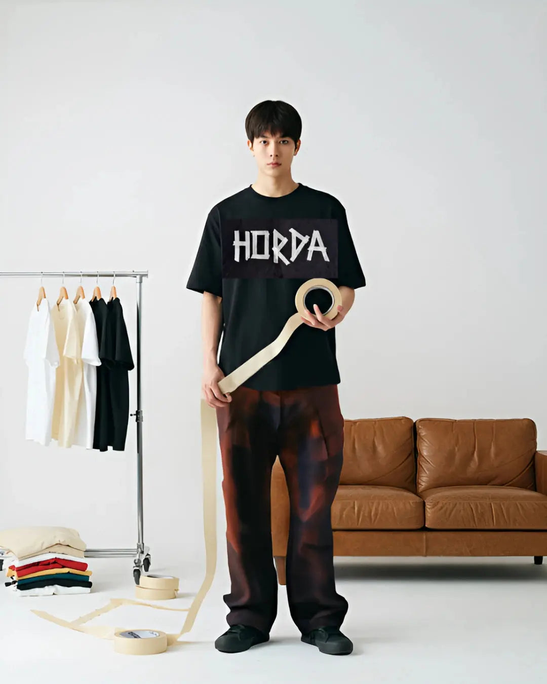 Boxy Fit T-shirt 100% Cotone "Taped" Horda Brand Streetwear