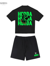 Combo T-shirt Nera 100% Cotone Boxy Fit Horda X3 e Shorts Horda Brand Streetwear