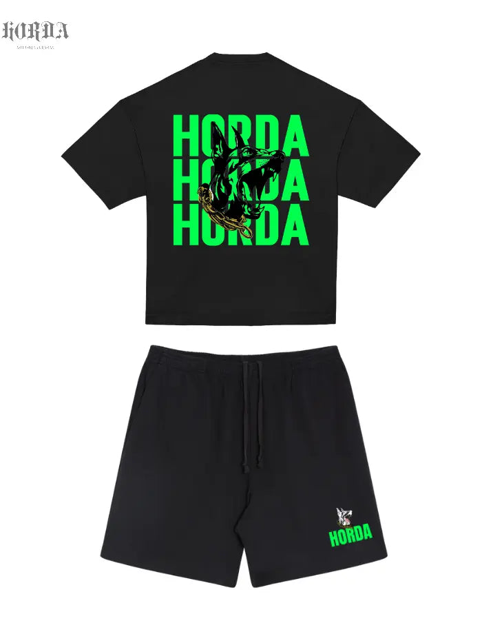 Combo T-shirt Nera 100% Cotone Boxy Fit Horda X3 e Shorts Horda Brand Streetwear