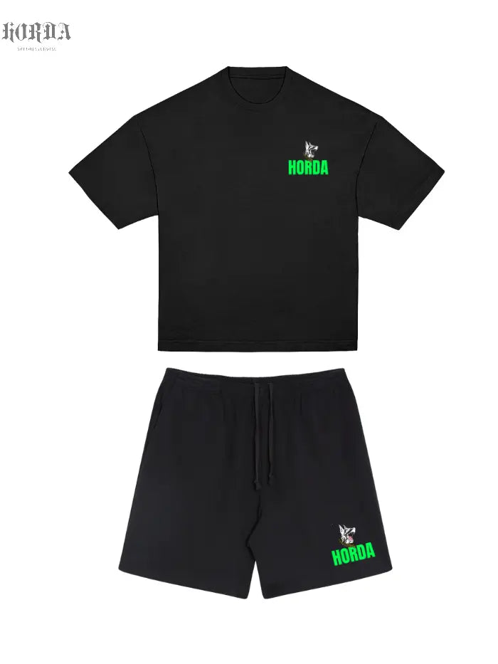 Combo T-shirt Nera 100% Cotone Boxy Fit Horda X3 e Shorts Horda Brand Streetwear