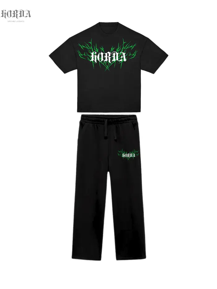 Combo Tuta Estiva a Palazzo e T-shirt Lightining Green Horda Brand Streetwear