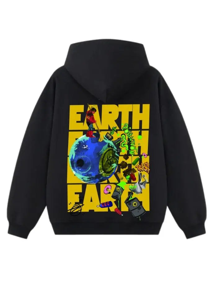 Felpa con cappuccio 100% cotone nera Earth Oversize Fit 460 grammi - Horda Brand Streetwear