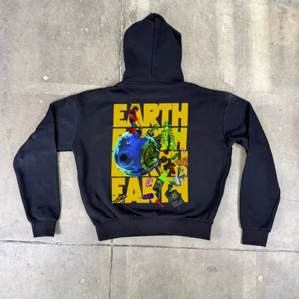 Felpa boxy fit con cappuccio 100% cotone nera Earth Oversize Fit 460 grammi Horda Brand Streetwear