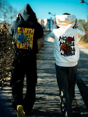 Felpa con cappuccio 100% cotone nera Earth Oversize Fit 460 grammi - Horda Brand Streetwear