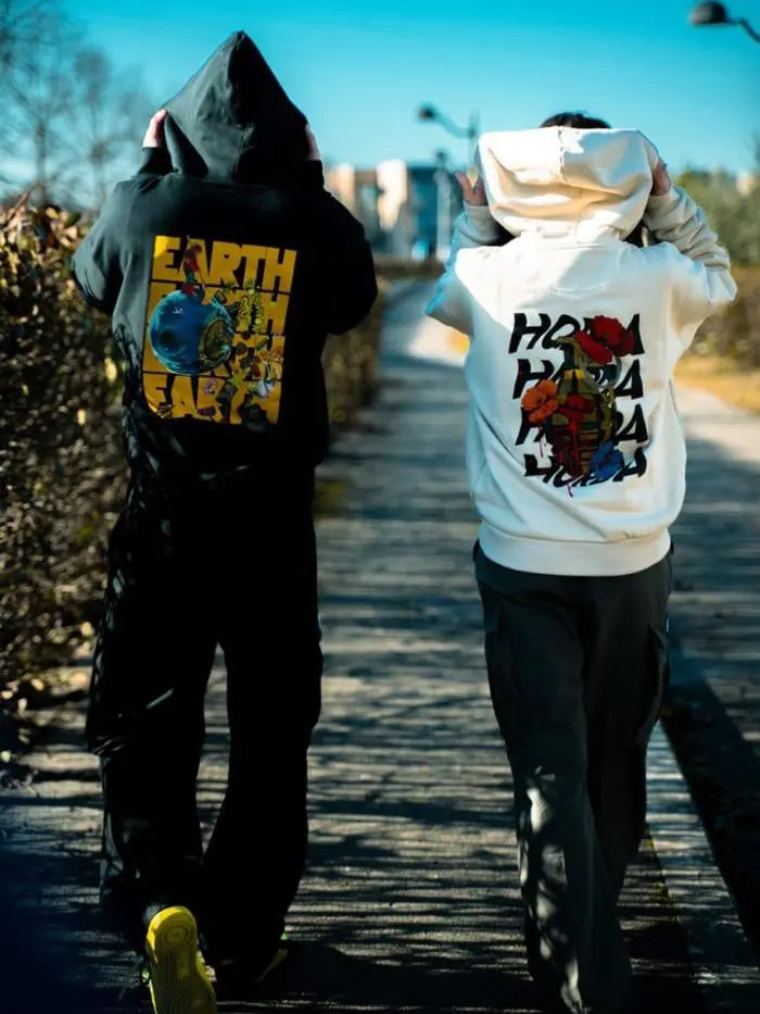 Felpa con cappuccio 100% cotone nera Earth Oversize Fit 460 grammi - Horda Brand Streetwear