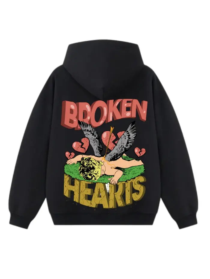 Felpa con Cappuccio 100% cotone Boxy Fit Broken Hearts Death Horda Brand Streetwear