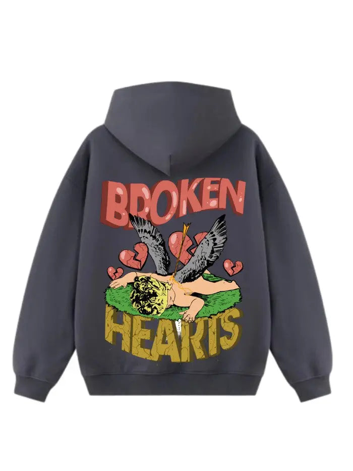 Felpa con Cappuccio 100% cotone Boxy Fit Broken Hearts Death Horda Brand Streetwear