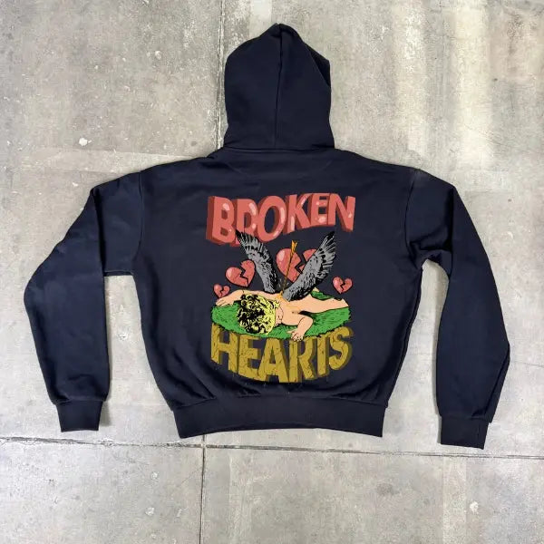 Felpa con Cappuccio 100% cotone Boxy Fit Broken Hearts Death Horda Brand Streetwear