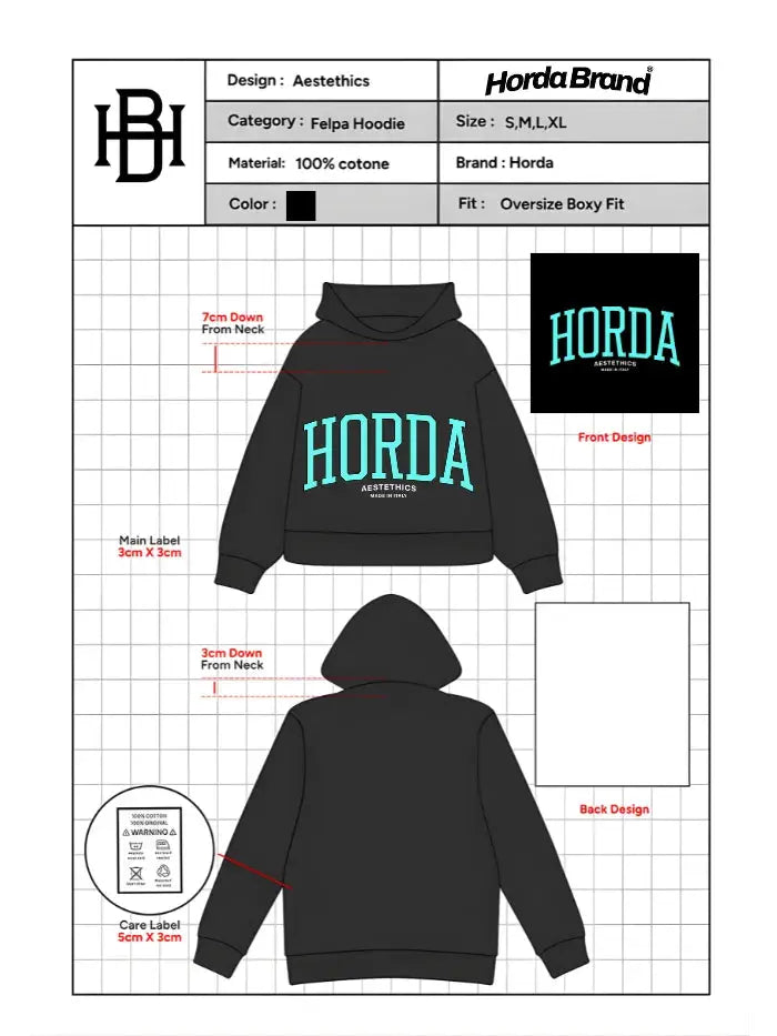 Felpa con Cappuccio Aesthetics - Hoodie Nero Made in Italy 100% Cotone Heavyweight Horda Brand Streetwear