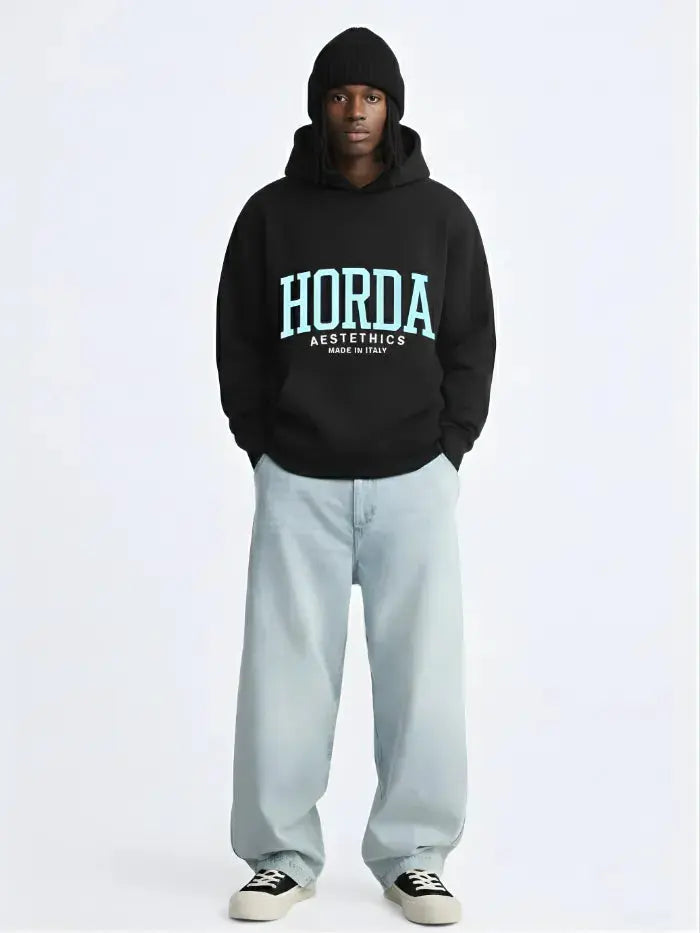 Felpa con Cappuccio Aesthetics - Hoodie Nero Made in Italy 100% Cotone Heavyweight Horda Brand Streetwear