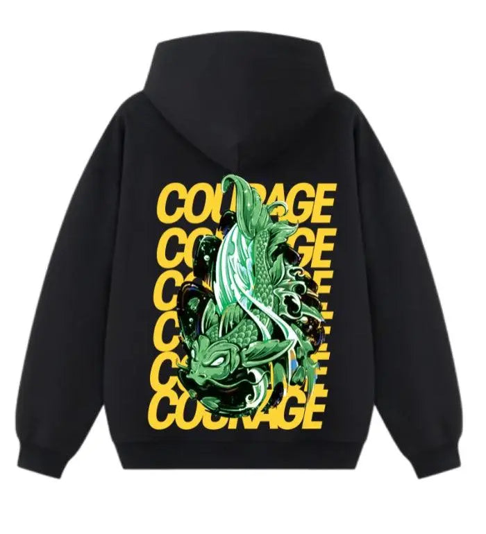 Felpa con cappuccio 100% cotone Nero Carpa Koi Oversize Fit 460 grammi - Horda Brand Streetwear
