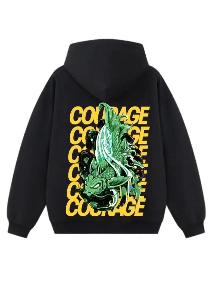 Felpa con cappuccio 100% cotone Nero Carpa Koi Oversize Fit 460 grammi - Horda Brand Streetwear