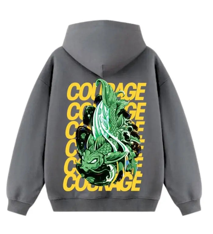 Felpa con cappuccio 100% cotone grigio Carpa Koi Oversize Fit - Horda Brand Streetwear