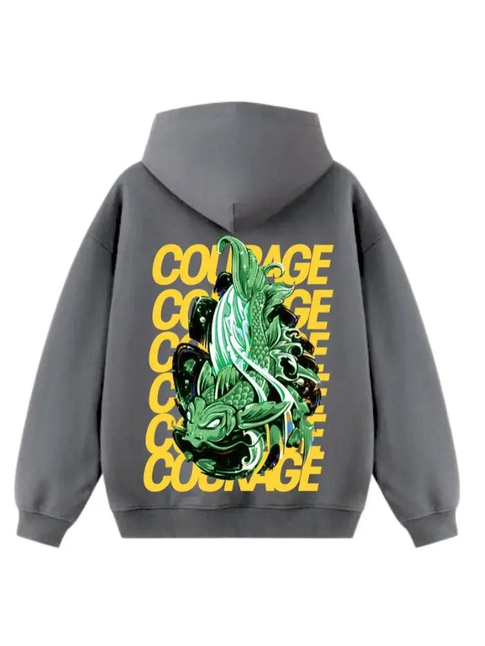 Felpa con cappuccio 100% cotone grigio Carpa Koi Oversize Fit - Horda Brand Streetwear