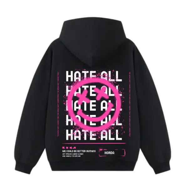 Felpa con cappuccio 100% cotone "Hate all" Boxy Fit Horda Brand Streetwear