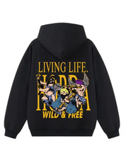 Felpa con cappuccio nera 100% cotone Boxy Fit Wild & Free Horda Brand Streetwear