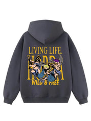 Felpa con cappuccio nera 100% cotone Boxy Fit Wild & Free Horda Brand Streetwear
