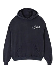 Felpa con cappuccio 100% cotone organico nero lavato - Horda Brand Streetwear