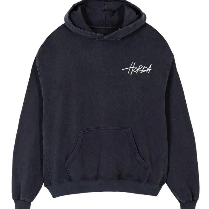 Felpa con cappuccio 100% cotone organico nero lavato - Horda Brand Streetwear