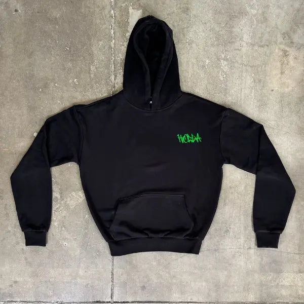 Felpa garzata con cappuccio 100% Cotone Boxy Fit Y2K Green Horda Brand Streetwear