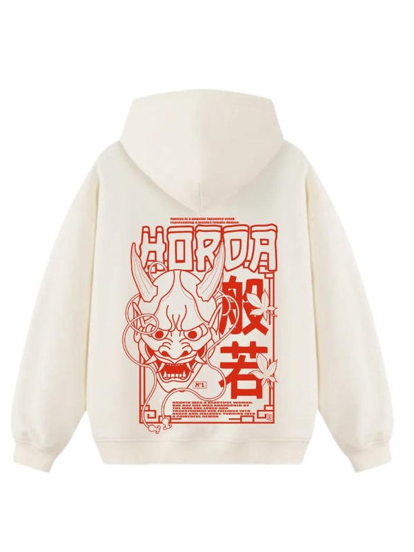 Felpa 100% Cotone Colore Crema Boxy Fit Hannya - Horda Brand Streetwear