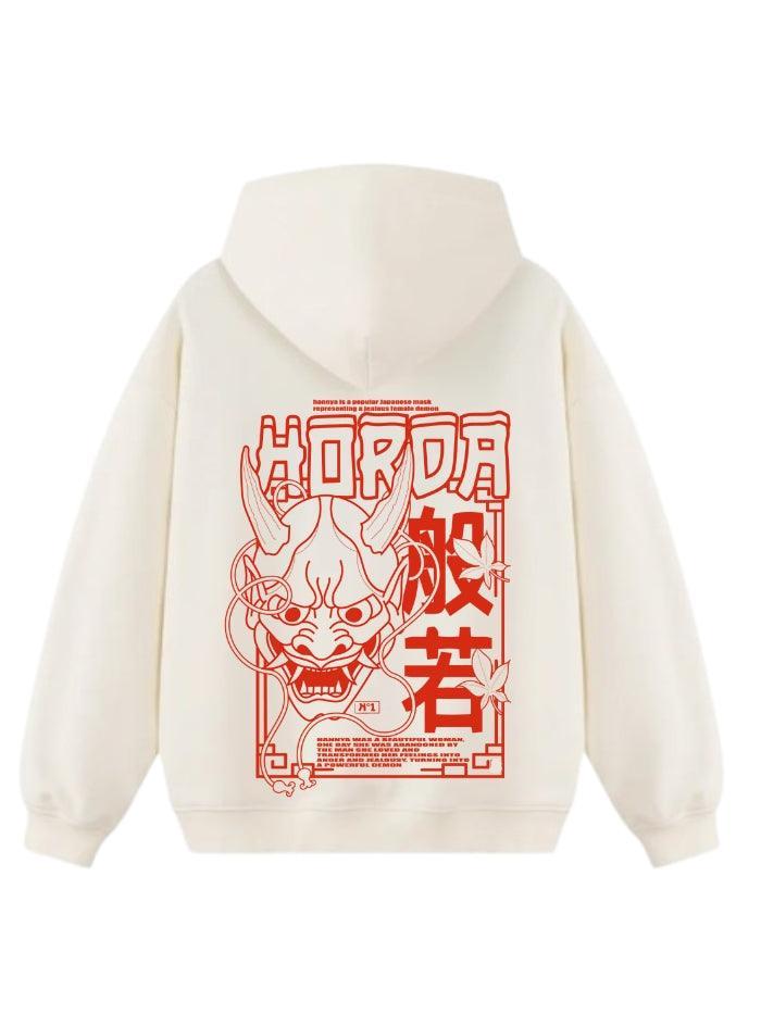 Felpa 100% Cotone Colore Crema Boxy Fit Hannya - Horda Brand Streetwear