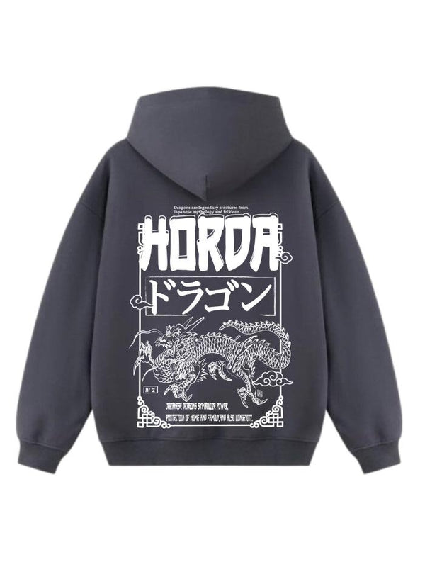 Felpa Dragone Grigia 100% Cotone Boxy Fit - Horda Brand Streetwear