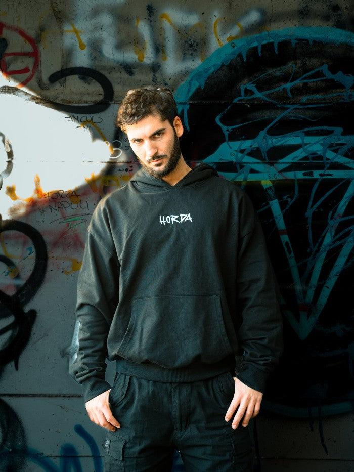 Felpa cappuccio nera 100% cotone life Oversize fit 460 grammi - Horda Brand Streetwear