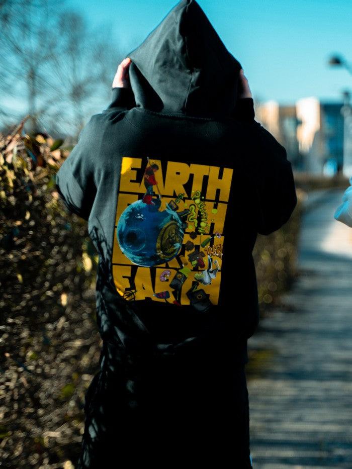 Felpa con cappuccio 100% cotone nera Earth Oversize Fit 460 grammi - Horda Brand Streetwear