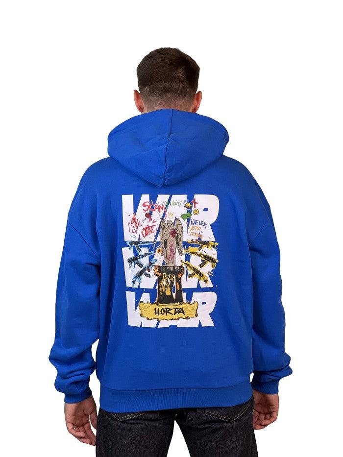 Felpa con cappuccio 100% Cotone Blu war 460 grammi - Horda Brand Streetwear