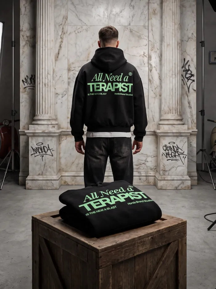 Felpa Nera Terapist Oversize 330g Made in Italy | Horda Horda