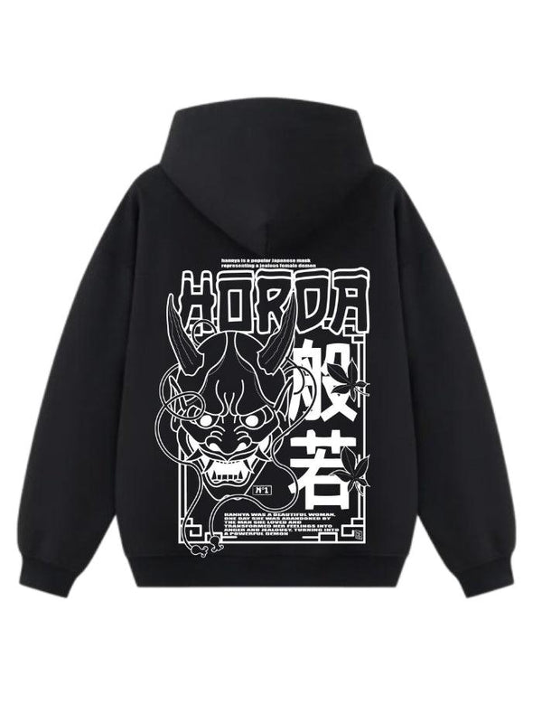 Felpa 100% Cotone nera Hannya Boxy Fit - Horda Brand Streetwear