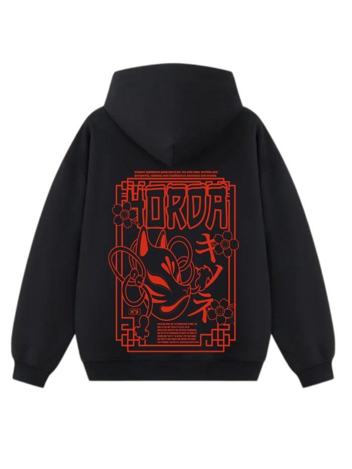 Felpa con cappuccio 100% cotone Kitsune Nero - Horda Brand Streetwear