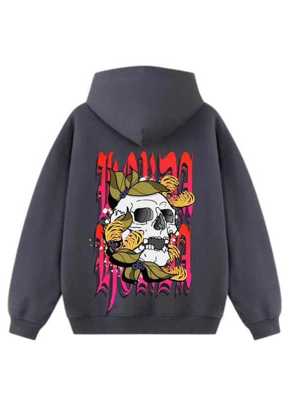 Felpa con Cappuccio 100% cotone Grigio Piombo Boxy Fit Skull - Horda Brand Streetwear