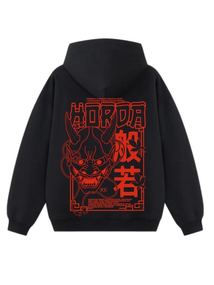 Felpa con cappuccio 100% cotone nero Hannya - Horda Brand Streetwear