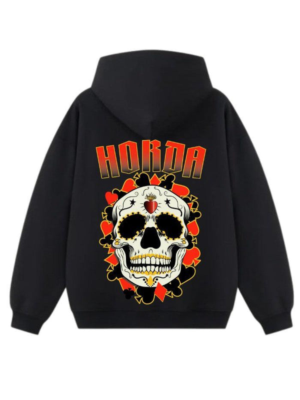 Felpa con cappuccio nera 100% cotone teschi messicani Cards - Horda Brand Streetwear