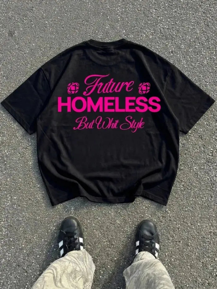 Homeless T-Shirt Nera 100% Cotone Made in Italy Horda Brand