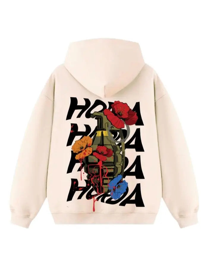Felpa con cappuccio Beige 100% cotone Bomb Oversize Fit 460 grammi - Horda Brand Streetwear