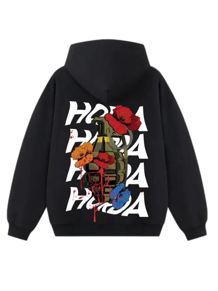 Felpa con cappuccio 100% cotone Nero Bomb Oversize Fit 460 grammi - Horda Brand Streetwear