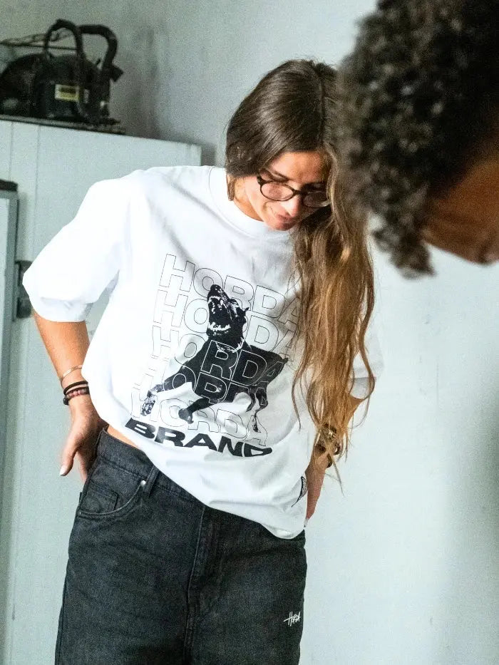 Iconic T-shirt 100% Cotone bianca Dobermann Boxy Fit Horda Brand Streetwear