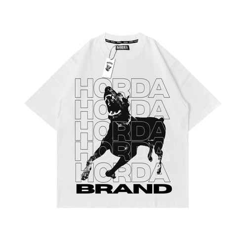 Iconic T-shirt 100% Cotone bianca Dobermann Boxy Fit Horda Brand Streetwear